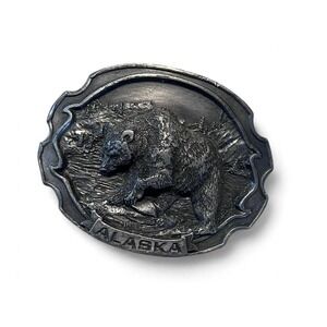Vintage 1986 Siskiyou Buckle Co. Alaska Grizzly Bear 3D Pewter Belt Buckle – Rar